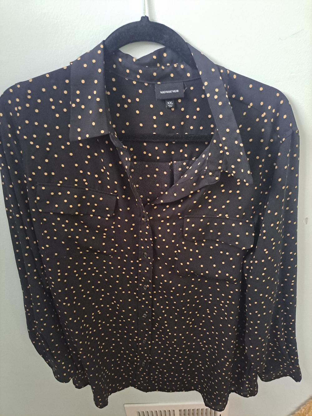 Who What Wear Black Shirt with Gold Dot Print
